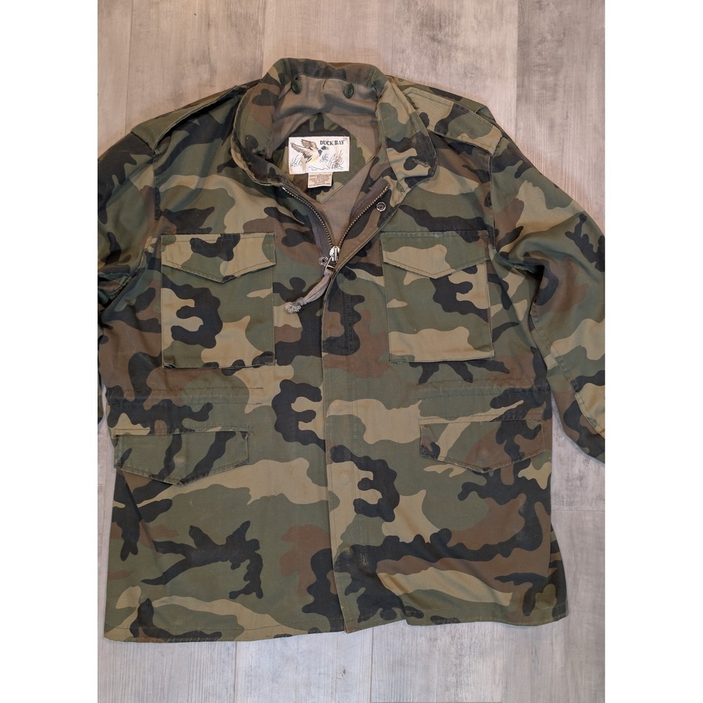 vtg Duck Bay Camouflage Field Jacket Mens L Woodland Military Style Outdoor 90s